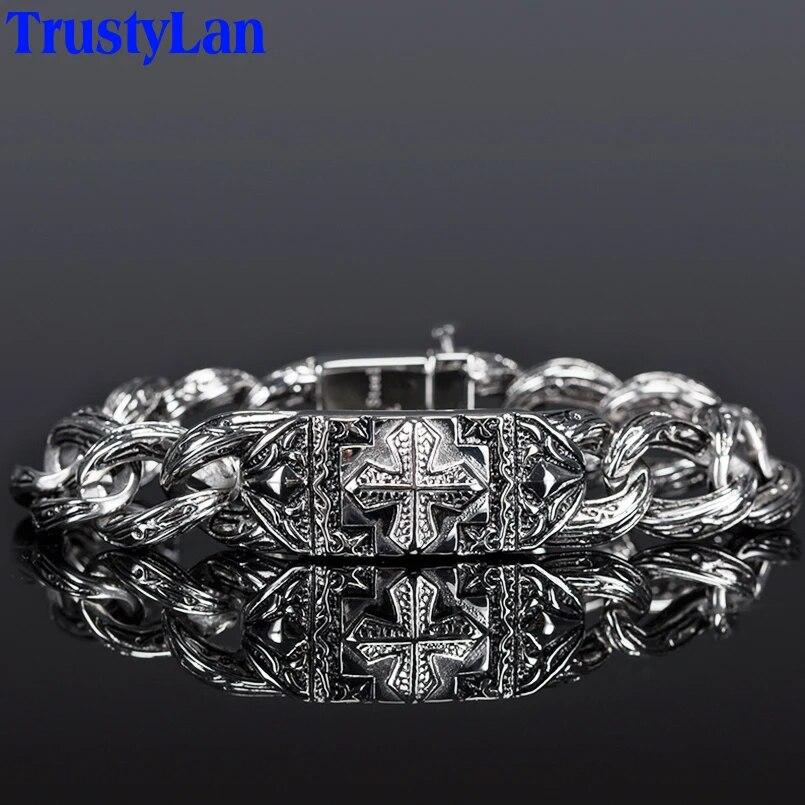 

Винтажные мужские ювелирные аксессуары, 17 мм, бордюрная цепочка, мужской браслет из нержавеющей стали, мужской крутой крестовый стиль, мужские браслеты на руку