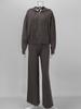 2026 Fall Winter New Hooded Zip Knit Two Piece Set High Waist Wide Leg Pants Casual Tracksuit for Women