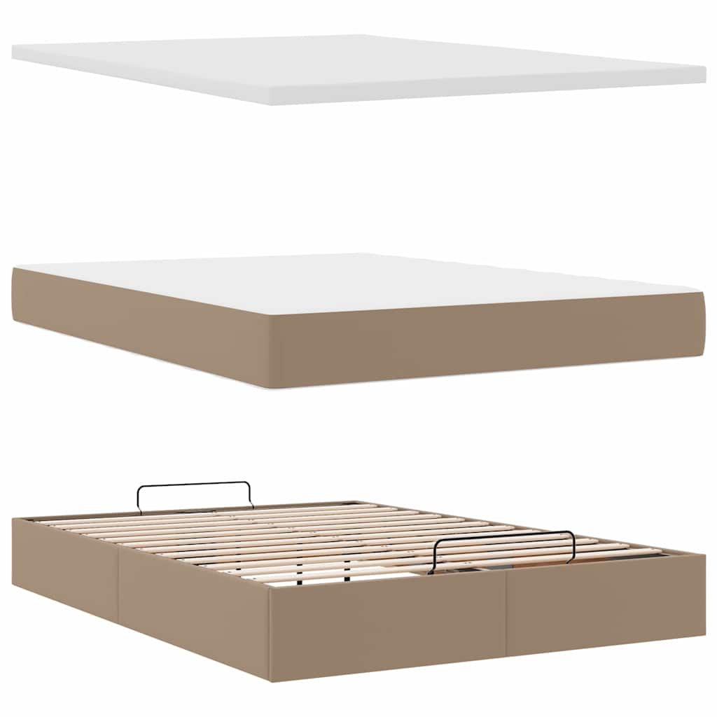 Ottoman Bed with Mattress Cappuccino Brown 140x200 cm Faux Leather