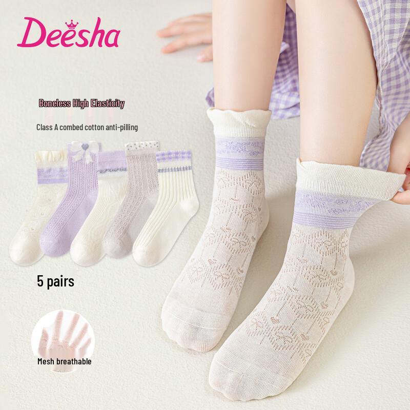 Deesha Sweet Violet Thin Mesh Girls  Summer Socks M