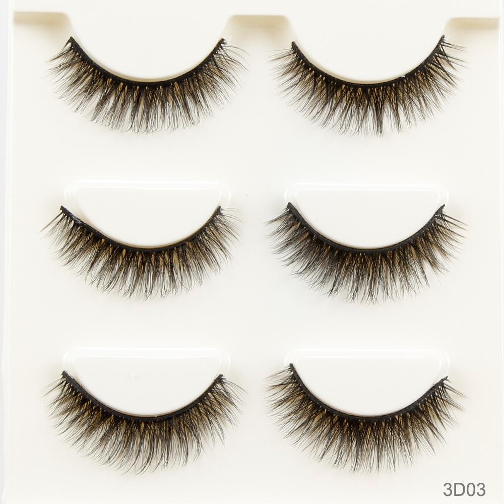 3 Pair Waterproof Handmade Mink Hair Thick Eye Lash Extension  3D Mink Natural Long False Eyelashes