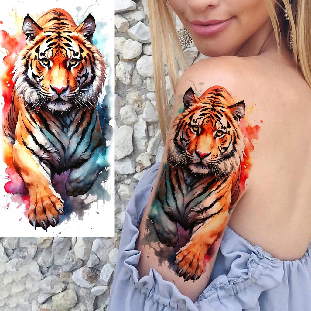1 list Unikátní Akvarelový Lev Tygr Zvířata Dočasné Tetování Dlouhotrvající Vodotěsný Liška Sova Falešná Tetovací Nálepka Body Art Tetování