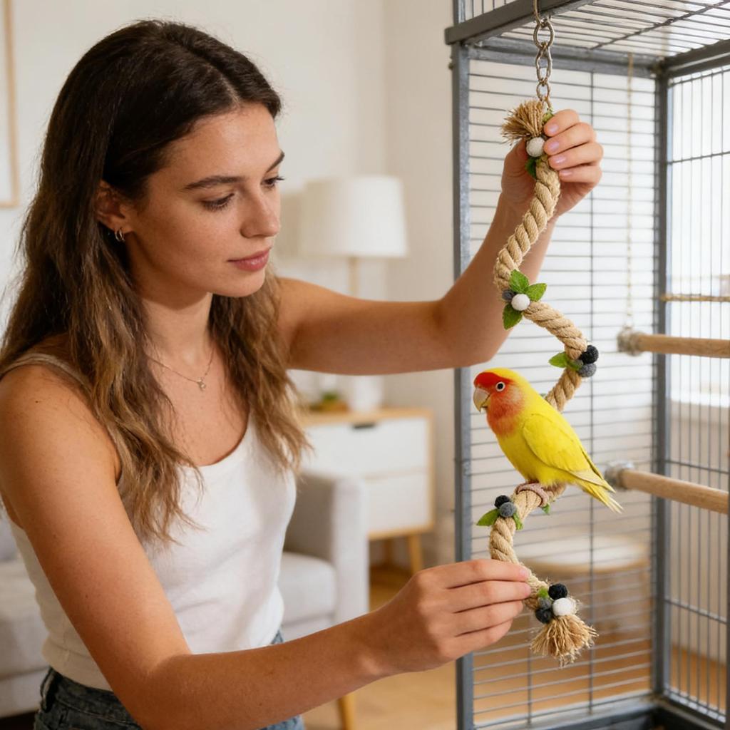 Bird Rope Perch Chewing Teething Game Cockatiel Perch For Leg Muscle Parakeet Lovebird Boredom Stress Cage Decoration