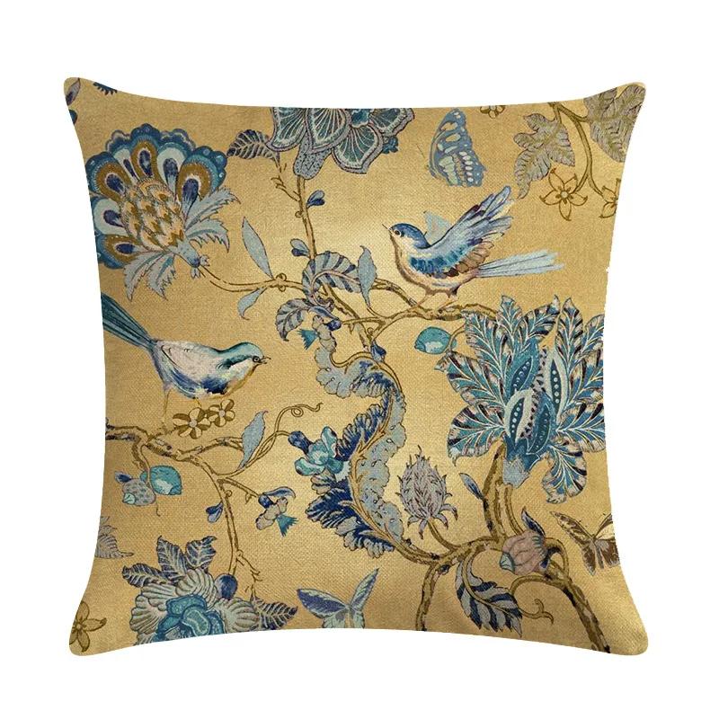 American Country Flower Bird Series Flax Embrace Pillowcase Home Sofa Adornment Cushion Cover 45*45cm