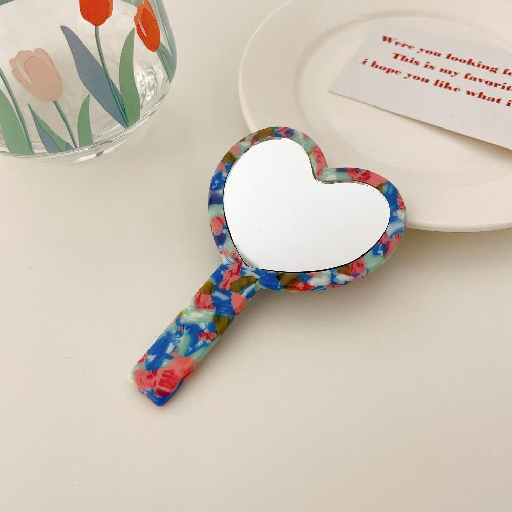 Heart Shape Handheld Mirror Acetic Acid Texture Dressing Mirror Creative Small Makeup Mirror  Woman