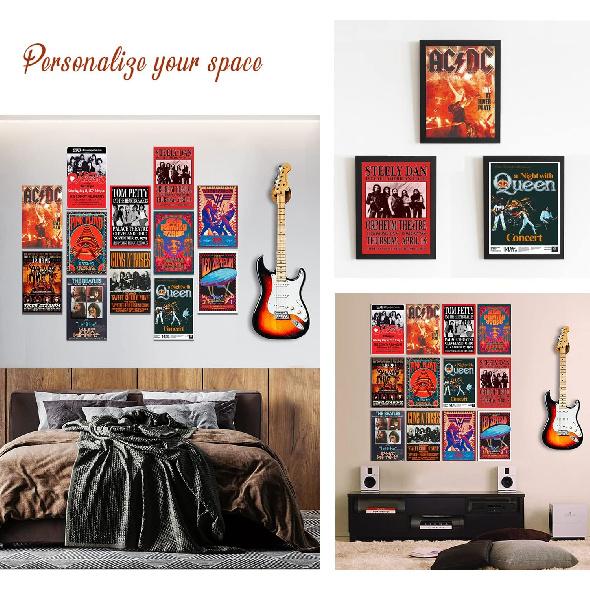 Woonkit Vintage Rock Band Posters for Room Aesthetic, 70s 80s 90s Retro Music Room Wall Bedroom Decor Art, Vintage Rock Concert Poster Wall Collage,