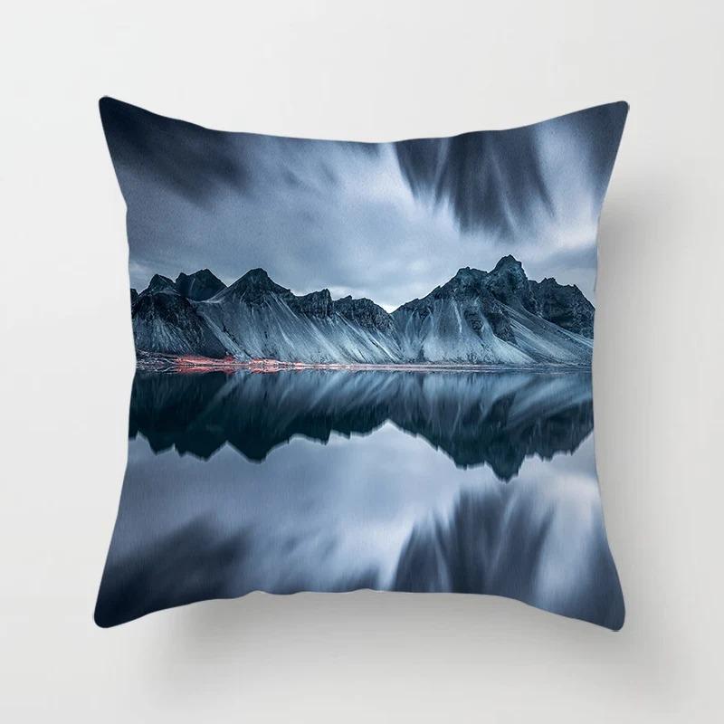 Landscape Water Reflection Mountain Fog Print Living Room Sofa Car Cushion Cover Luxury Home Decoration Pillow Cover
