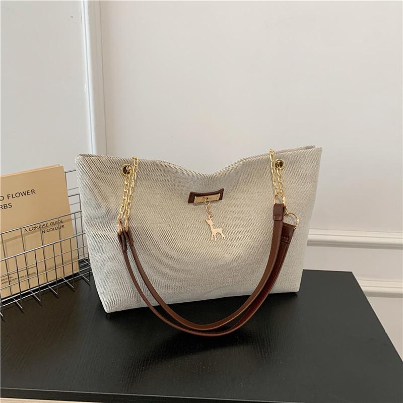 Large Capacity Vintage Style Casual Shoulder Bag For Women With Trendy Chain Handle