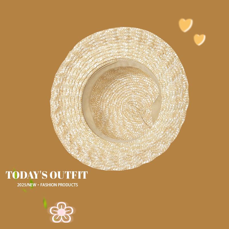 Flowers Pearl Straw Hat Women's Sweet and Versatile Hepburn Style Top Hat Summer Sun Shaving Hat