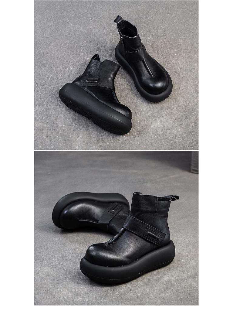 Shanghai Jiechu 2024 Autumn/Winter Cowhide Round Toe Korean Style Women's Boots