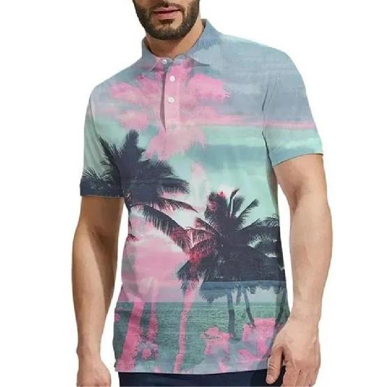 2026 Men's Polo Shirt Hawaiian Beach Casual Men's Short Sleeve