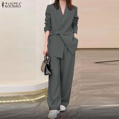 Kadın Uzun Kollu Bluz ve Pantolon Rahat İki Parça Takım Elbise Setleri