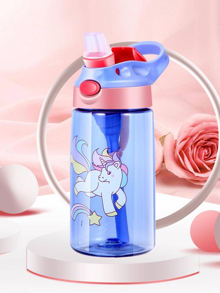 480ML Cartoon Kid Water Bottle With Straw BPA Free Child Drinking Kettle Plastic Portable Transparent School Travel Cute Cup