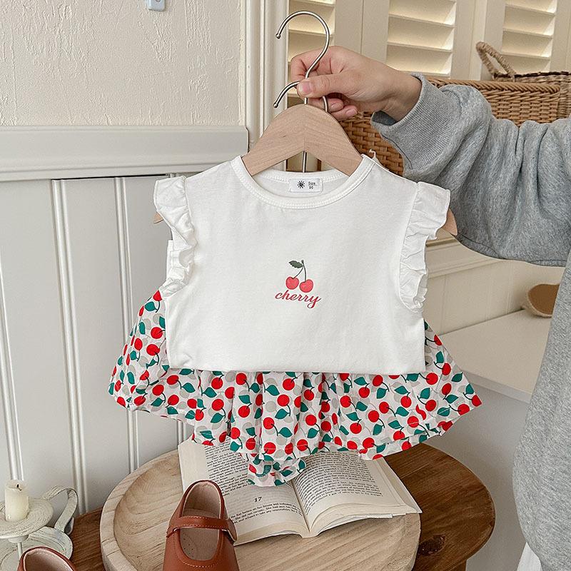 Girls Summer Butterfly Print Short Sleeve T Shirt Two Piece Set Kids Clothing 90cm