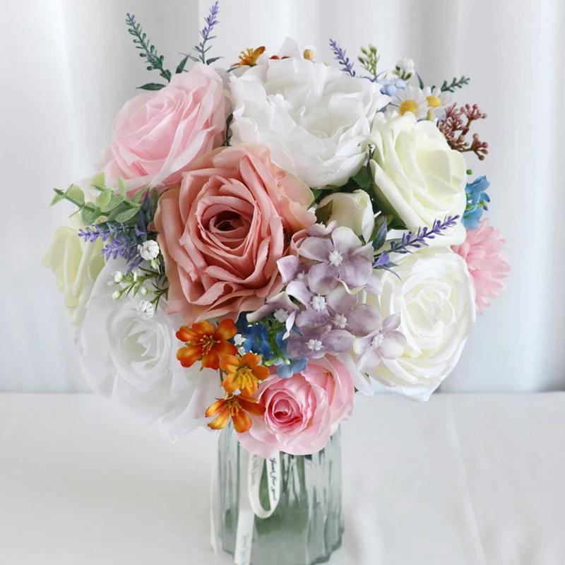 Pink Blue Artificial Flowers Combo Box Set for DIY Floral Arrangement Wedding Bouquet Party Table Centerpieces Decoration