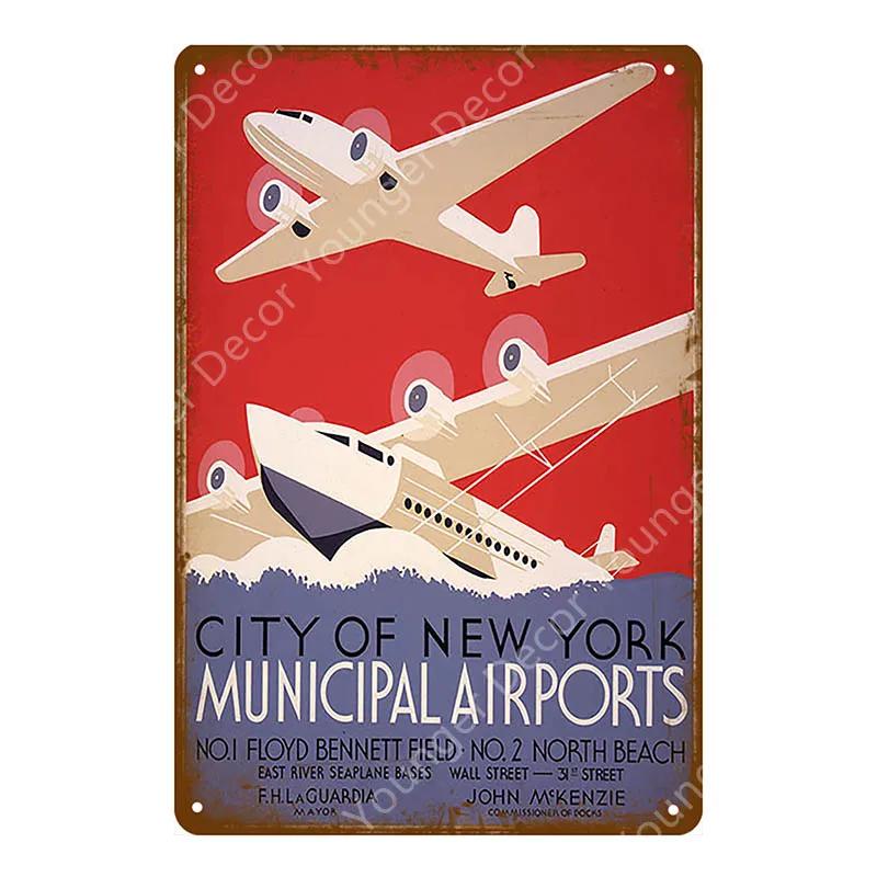 American Classic Airplane Fighter Metal Signs Aircraft Plane Wall Sticker Vintage Art Painting Poster Bar Room Home Decor YJ012