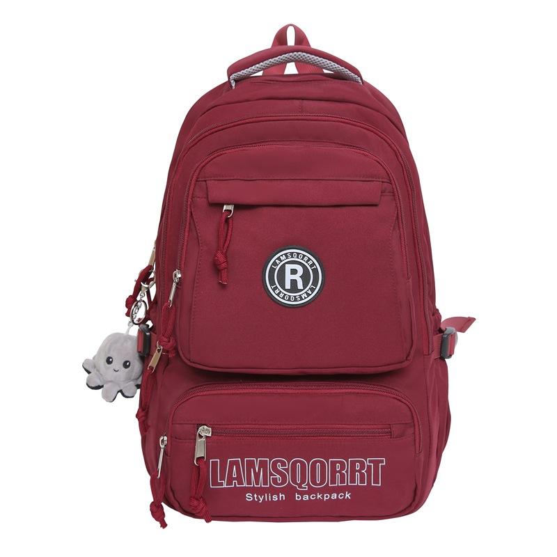 

Fashion Versatile Large Capacity Junior High School Student School Bag New Trendy Cool Travel Men s and Women s Backpack Without pendant красный