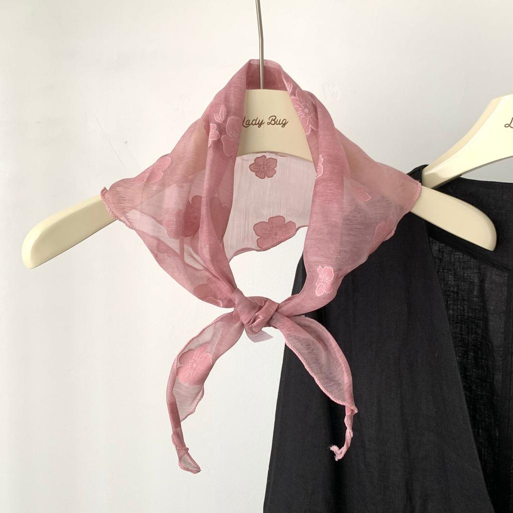 Korean Ins Girly Feeling Fresh Small Flower Printing Triangle Scarf Silk Headscarf Waist Seal Spring and Autumn Fashion Trend