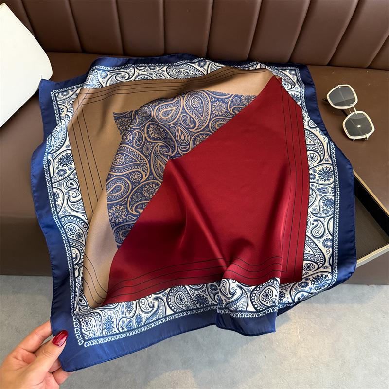 Print 70cm Soft Satin Headkerchief Women Luxury Design Neck Tie Scarf Female Hair Hand Wrist Foulard Shawl Hijab Bandana