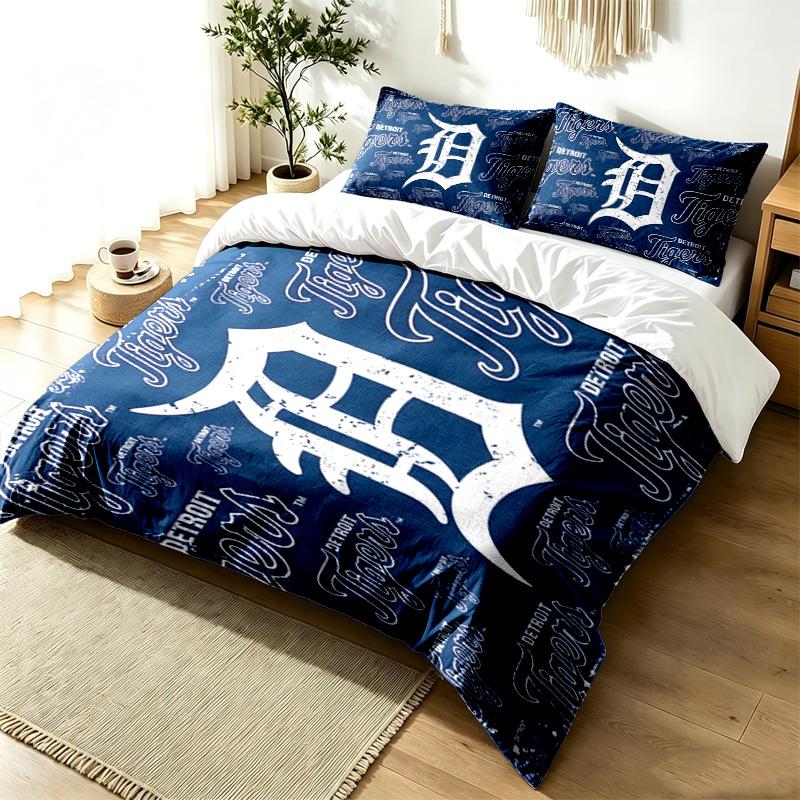 Detroit Tigers 3pc Duvet Cover Set Simple Modern Bedding Set Wrinkle Resistant Soft Fabric All Season Use a Perfect Gift