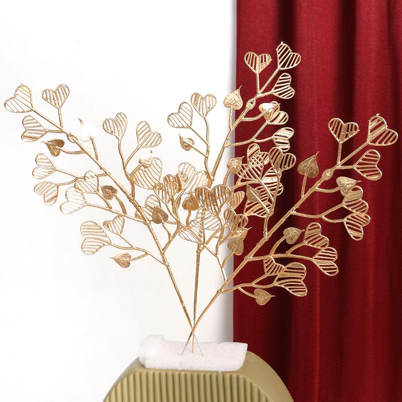 3/5Pcs Golden Artificial Flowers Bouquet for Home Decor New Year Christmas Party Decoration DIY Vase Ornaments Plant Accessories