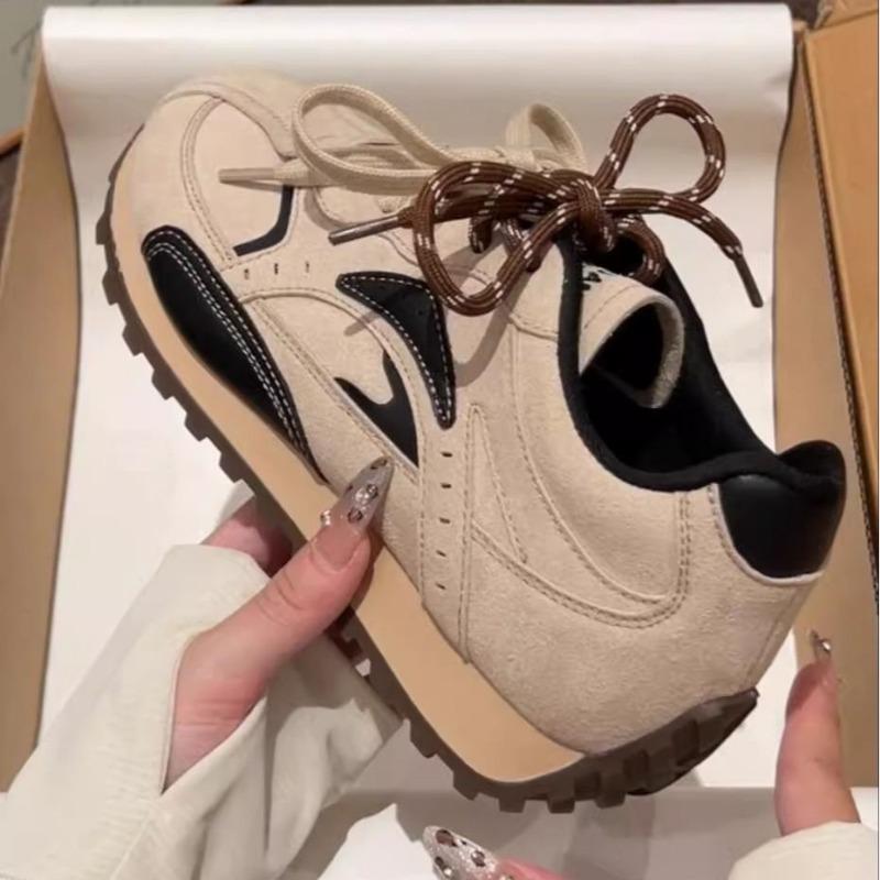Color matching lace-up increases the height of leisure sports autumn new niche versatile retro students