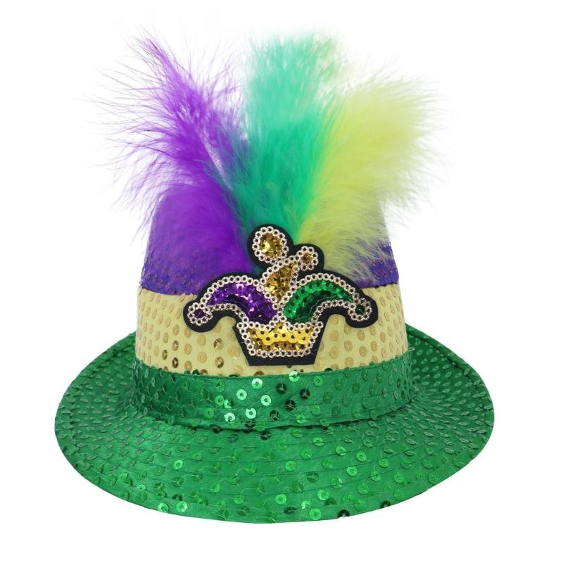 StPatricks Day Top Hat Glittering Feather Jazz Cap for Women Men Carnivals Party Festival Event Gathering Headpiece