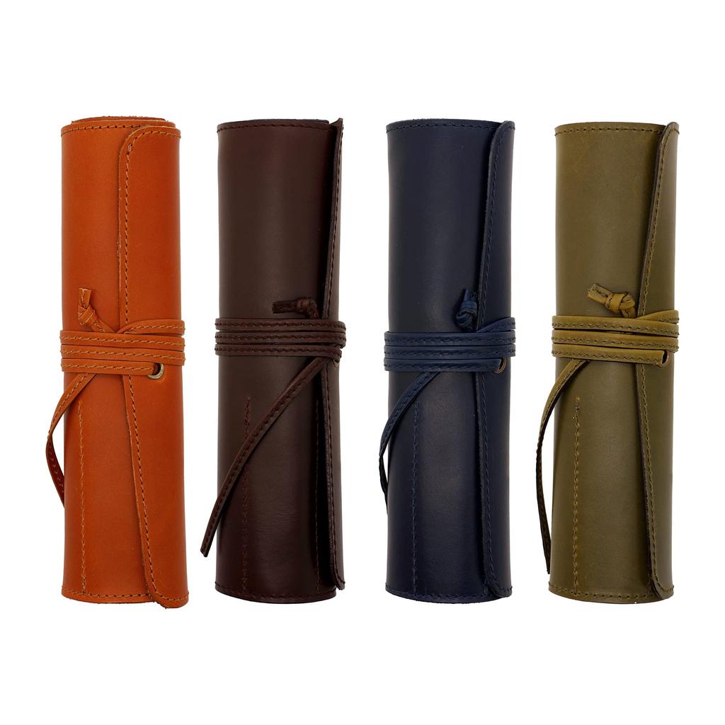 ANTIQOLD Roll Pen Case [Olive] Cowhide Leather Pencil Case AQR-01-