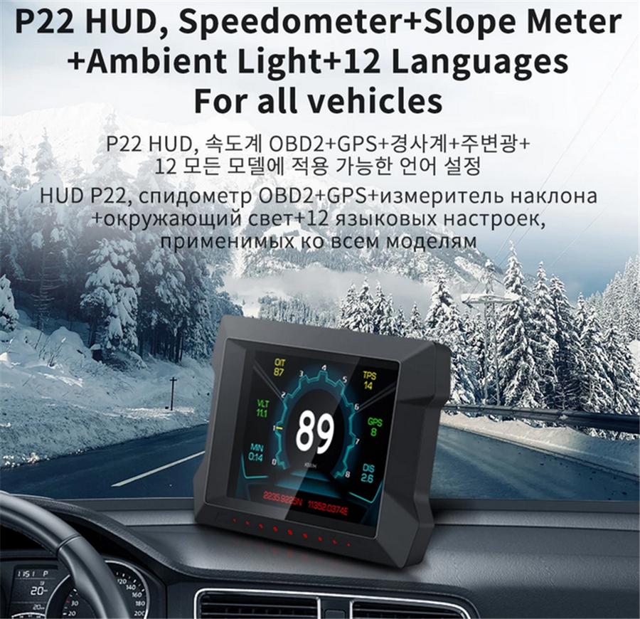 Samochodowy HUD OBD2 GPS Miernik nachylenia Prędkościomierz Alarm przekroczenia prędkości Napięcie Temperatura wody