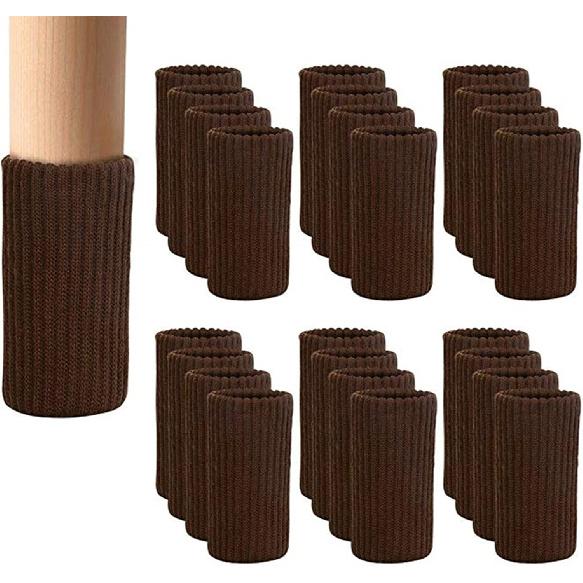 24 PCs Furniture Leg Socks - Coffee Knitted Furniture Socks, Double Thickness Chair Leg Floor Protectors, High Elastic Chair Leg Covers Furniture