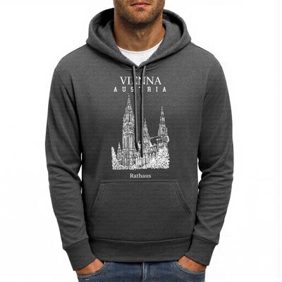 Vídeň Rakousko Rathaus Tisk Mikina Pánská Hip Hop Podzimní Mikiny Kapsa Fleece Sportovní Oblečení Univerzální Oversized Pánská Mikina