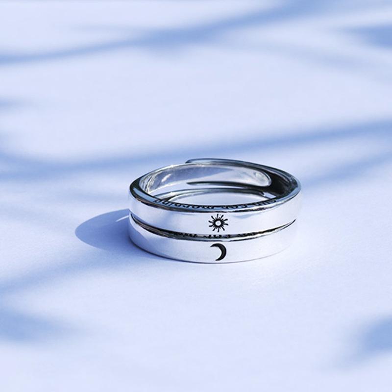 New Adjustable Size Ring Sun Moon Couple Ring Simple Silver Open Ring Men's and Women's Couple Engagement Jewelry Gifts