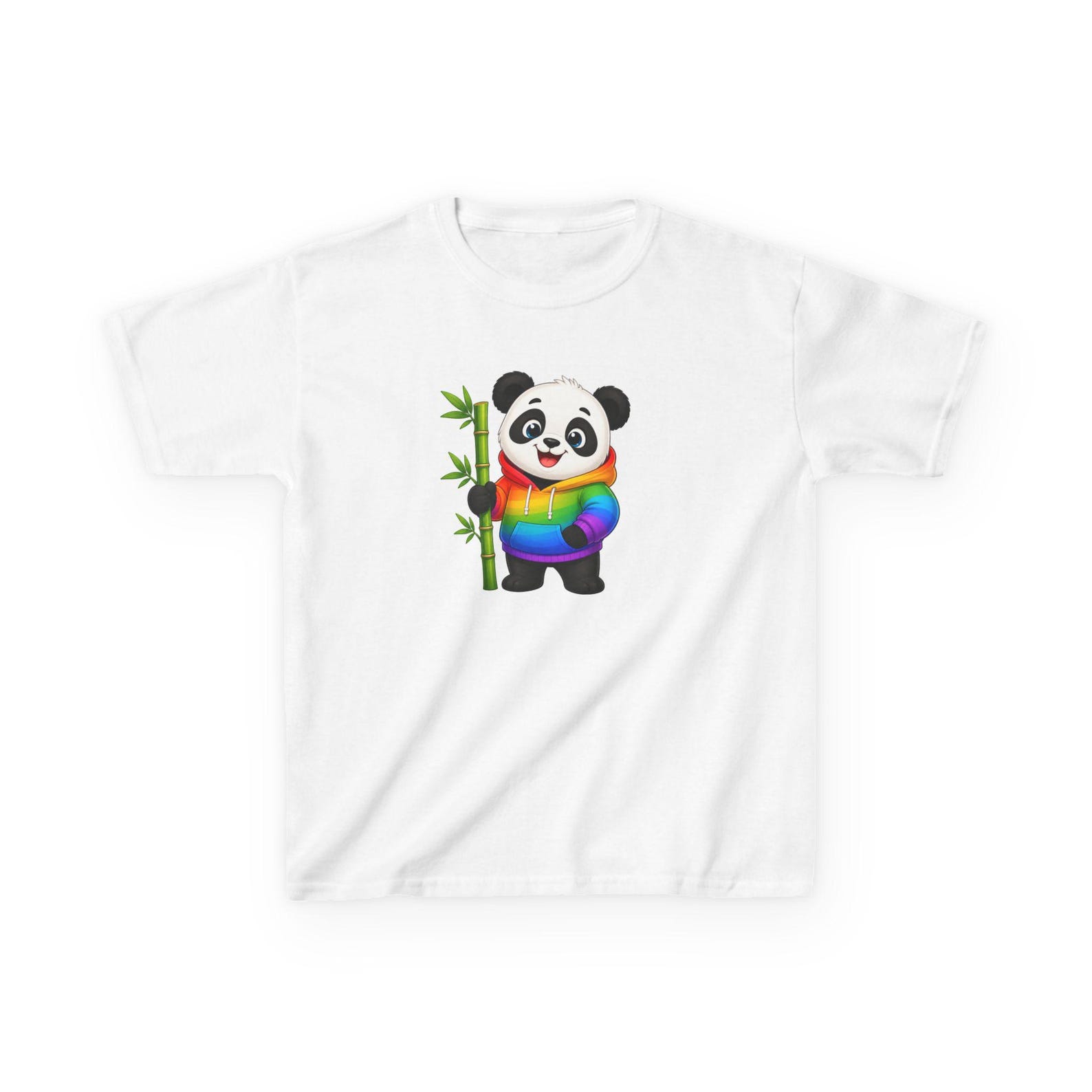 Rainbow Sweater Panda Kids Tee | Cute Panda Holding Bamboo, Pride Colors 100