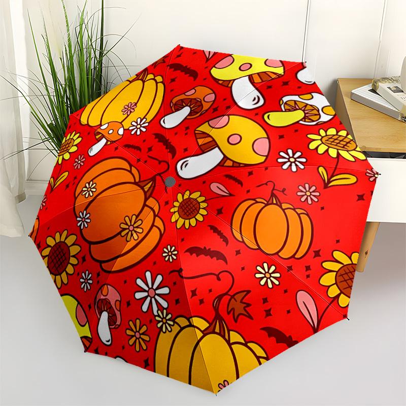 

1pc Pumpkin Patch Pattern Automatic Folding Umbrella - Portable Collapsible Design, 8-Rib Iron Frame, Durable Fabric yy251125195