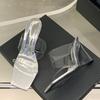 Fashion Liyke PVC Transparent Slippers For Women Summer Fashion Square Toe Clear Perspex Wedges Shoes High Heels Sandal Female Mules