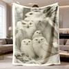 2026 Neueste Flanelldecke Ganzjahres-Glam-Stil Weißer Eulenaufdruck Flanell-Kuscheldecke Weiches, Warmes Polyestergewebe, Digitaldruck, Perfekt für Bett,