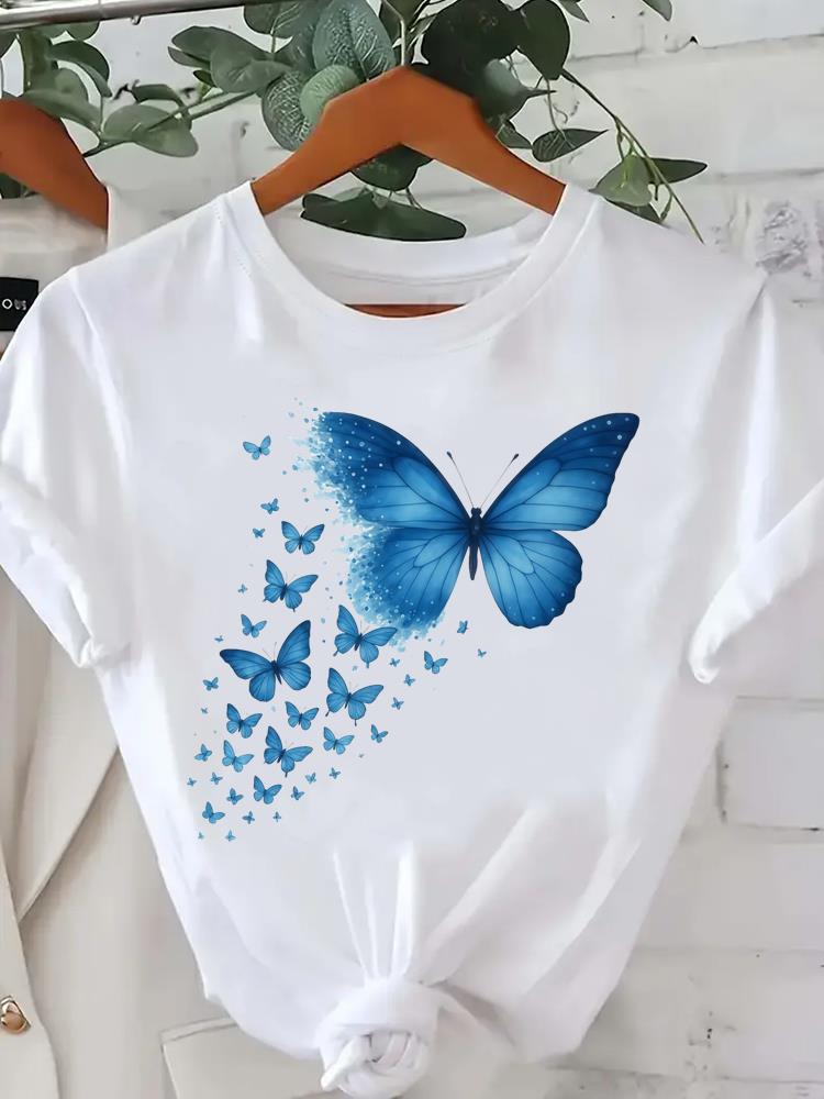 (Asian Size) Sweet Flower Cute Tee Clothing Lady Female Top Printed Women Casual T Shirt Fashion Graphic Short Sleeve T-shirts