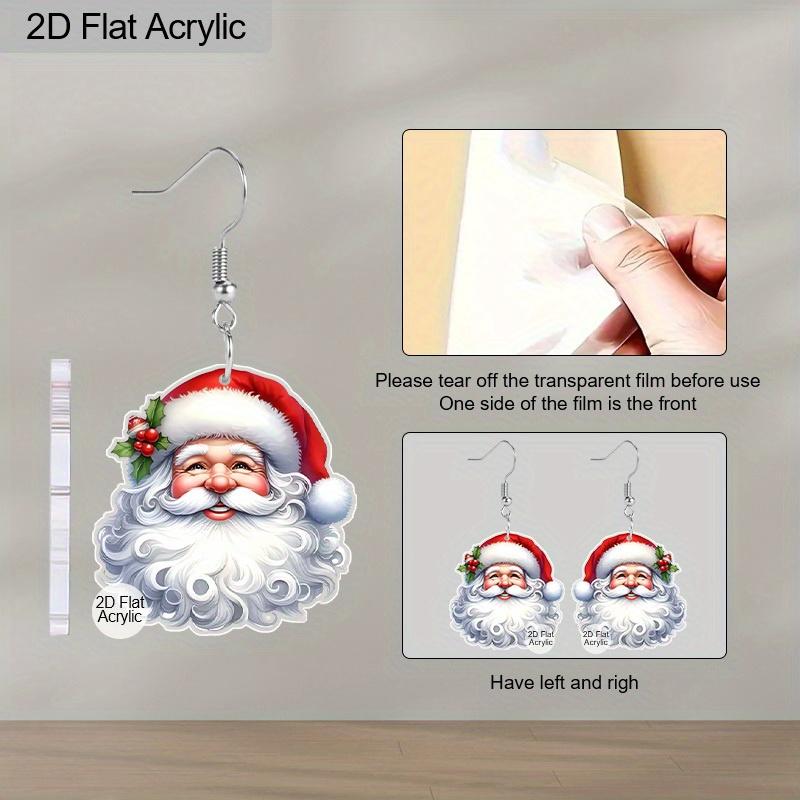 2D Flat Santa Claus Dangle Earrings, Lightweight Acrylic Material,  Ideal for Party Gifts, Jewelry, and Christmas Gifts.