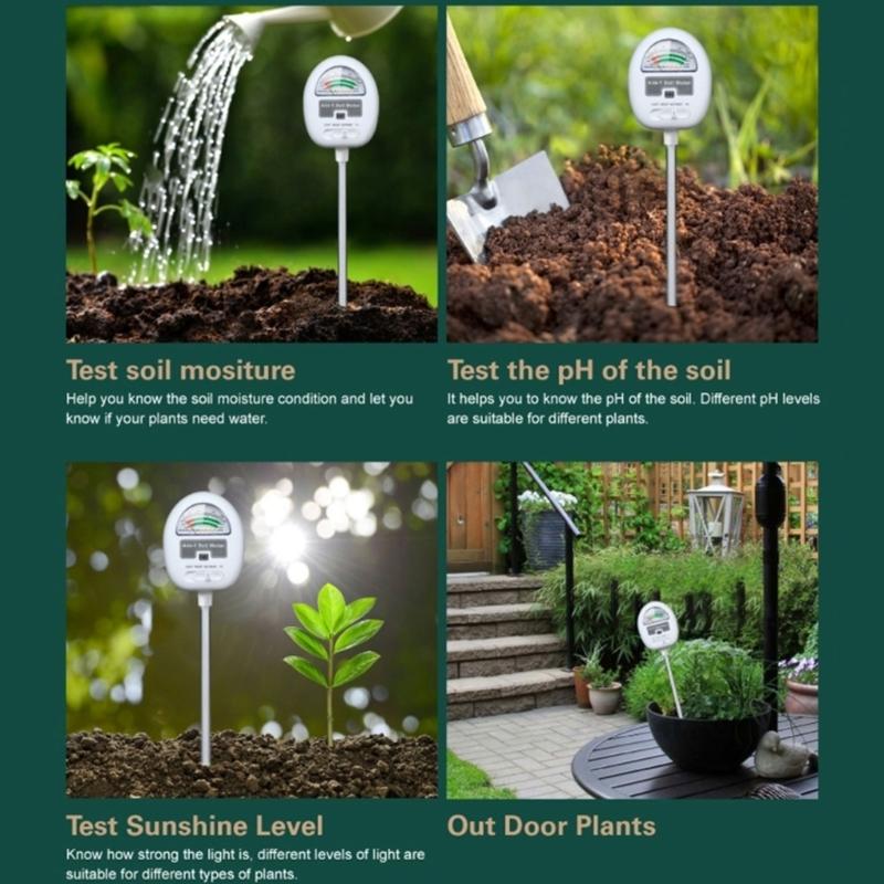 Digital Soil Acid Base Meter with Moisture Fertility & Sunlight Detection Strong Plastic Build Easy to Read Display ABS