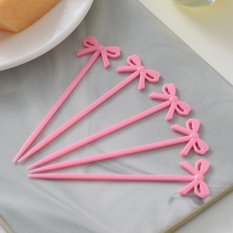 20Pcs Mini Fruit Forks Toothpicks Skewer Set For Kids Children Plastic Bow Food Picks For Bento Lunch Box Decorating Accessories