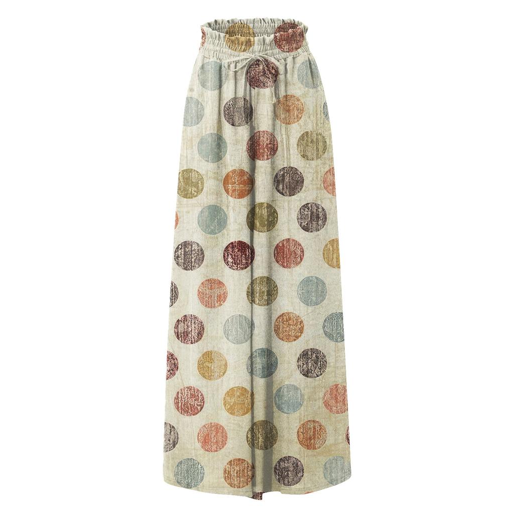 Women's Palazzo Pants Boho Floral Wide Leg Trousers Summer Beach High Waisted Flowy Pants With Pockets