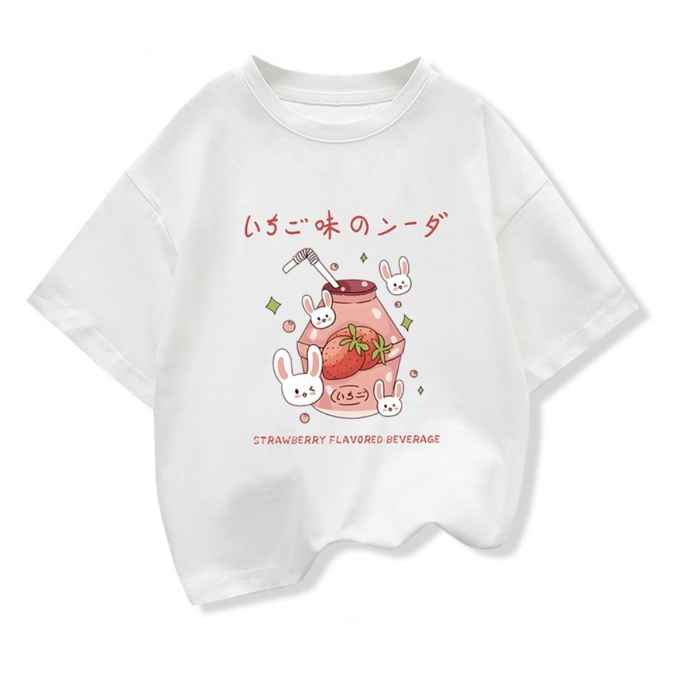 Estate 2026 Nuovi Vestiti per Bambini Ragazze Bevanda al Gusto di Fragola T-shirt Casual Manica Corta Grafica Tee di Alta Qualità