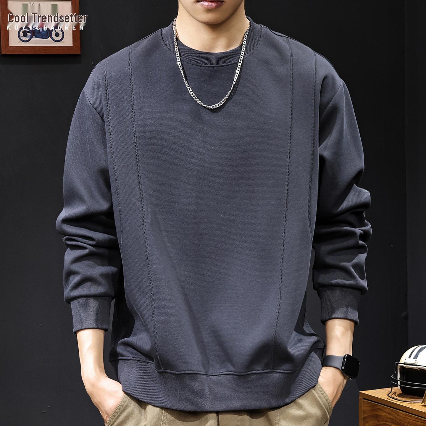 

Trendy Men s Textured Patchwork Round Neck Hoodie - 2025 Autumn Heavyweight Long Sleeve, Plus Size 2XL for 80-90kg королівський синій колір