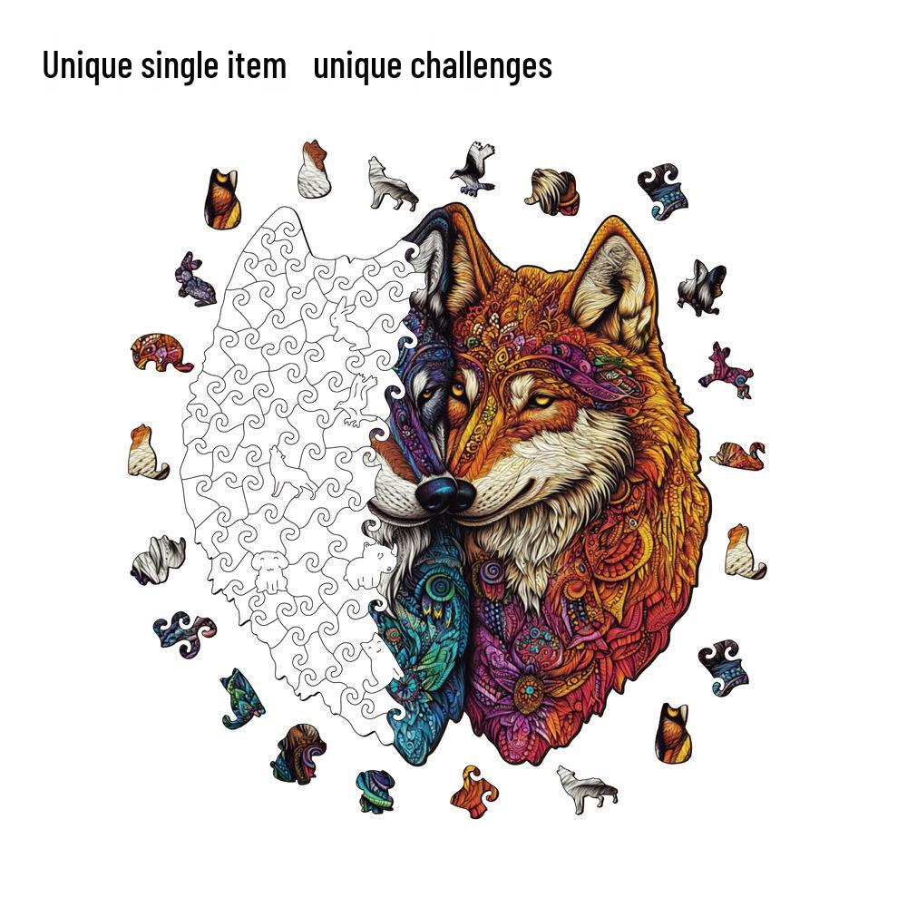 HOOLOOG Wolf Puzzle: Interlocking Wooden Toy & Decorative Painting