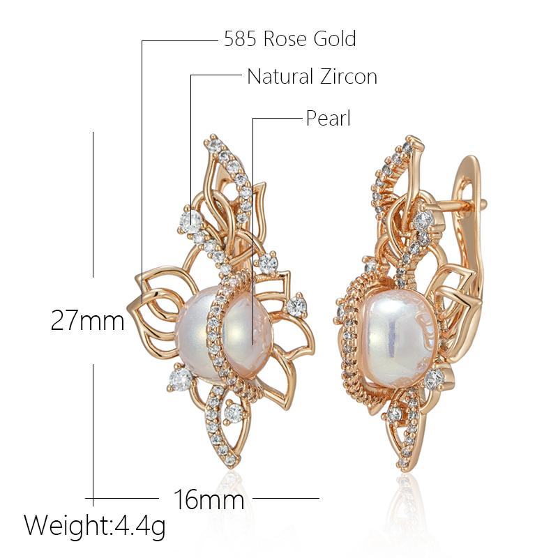 Luxury  Rose Gold Drop Earrings For Women Unique Geometric Hollow Bridal Accessories Natural Zircon Pearl Jewelry Gift