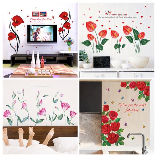 Flower Wall Decal Removable Peel And Stick PVC Stickers Colorful Rose/Morning Glory