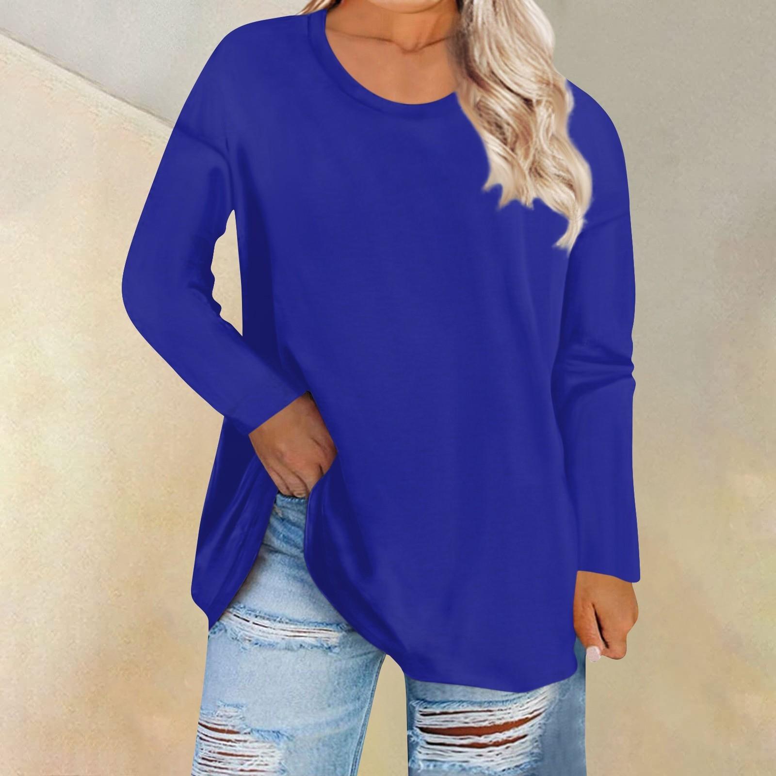 Женская свободная и удобная однотонная футболка с длинным рукавом с большим верхом — фото 7