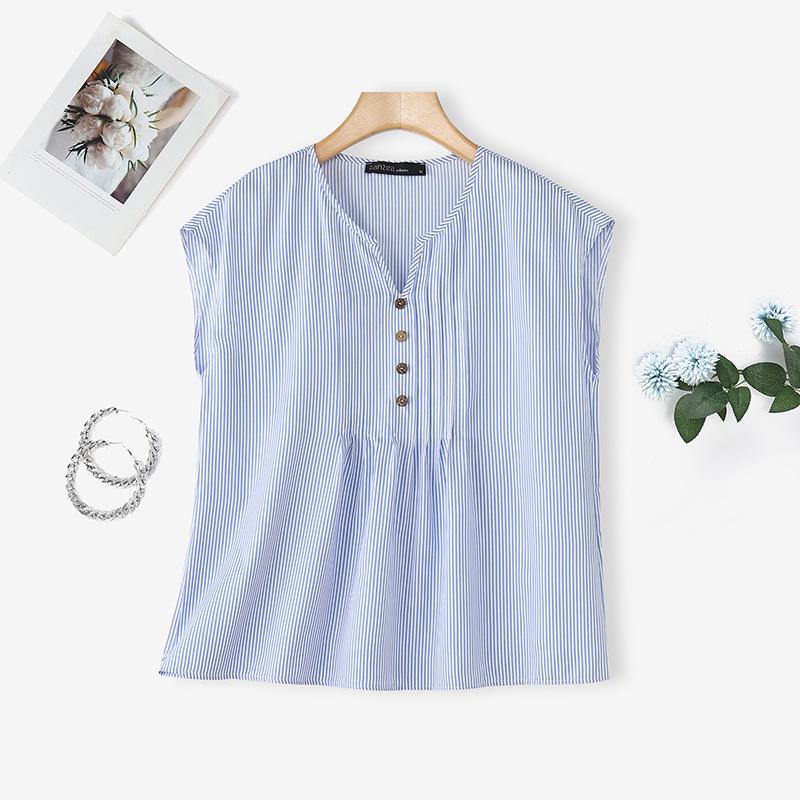 ZANZEA Women Casual V-Neck Sleeveless Stripe Tank Tops