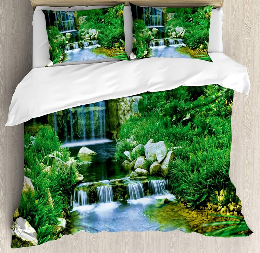 Forest Duvet Cover Magical Woodland Jungle Comforter Cover Dreamy Misty Scene Bedding Set For Girls Boys Full Queen King Size