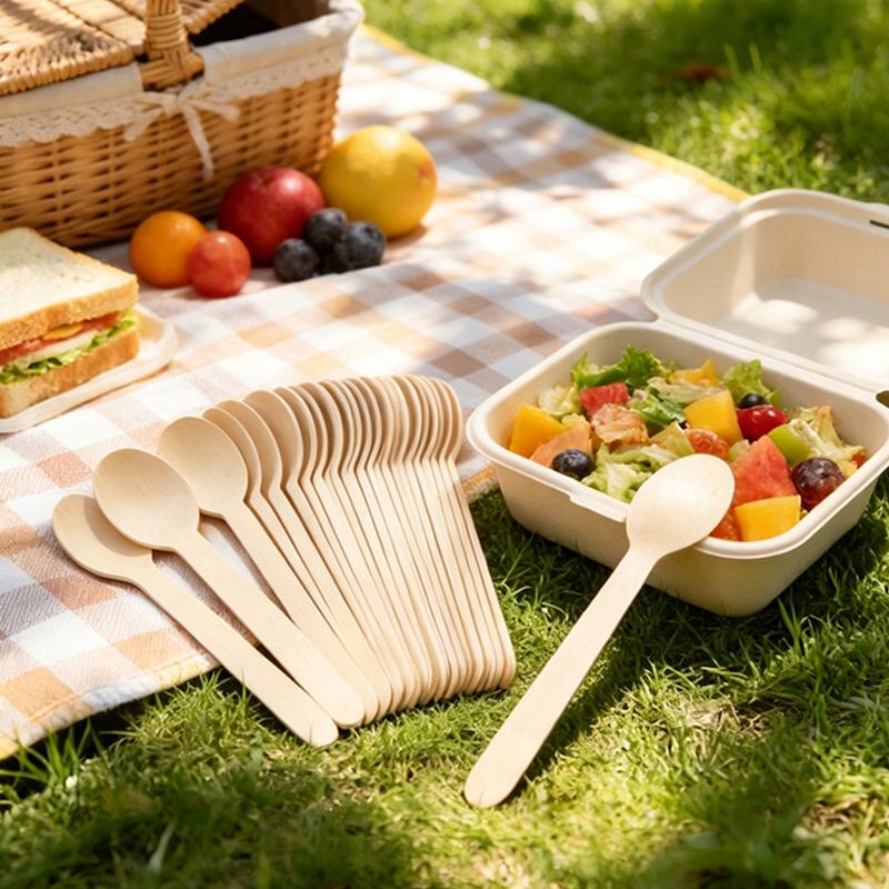 100PCS Wood Fork Spoon 14cm Size Disposable Tableware Suitable for Festival Gathering Wedding Party Portable Kitchen Gadgets ZYF